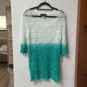 Lavish,White/Emerald,Floral Pattern,Boho Style,Crochet Dress,S/M,NWT